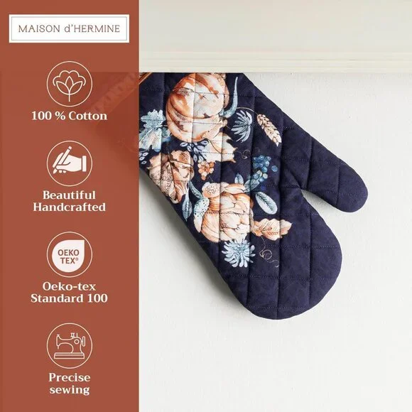 Oven Gloves 100% Cotton Oven Mitt 7" x 13" with Loop Heat Resistant, BBQ, Cookin - Picture 4 of 9